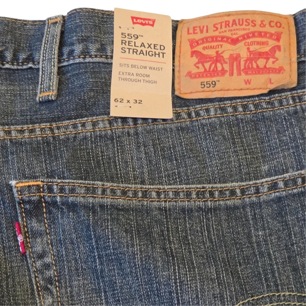 Levis Mens 559 Relaxed Straight Jeans Dark Wash Blue Denim Big & Tall 62x32